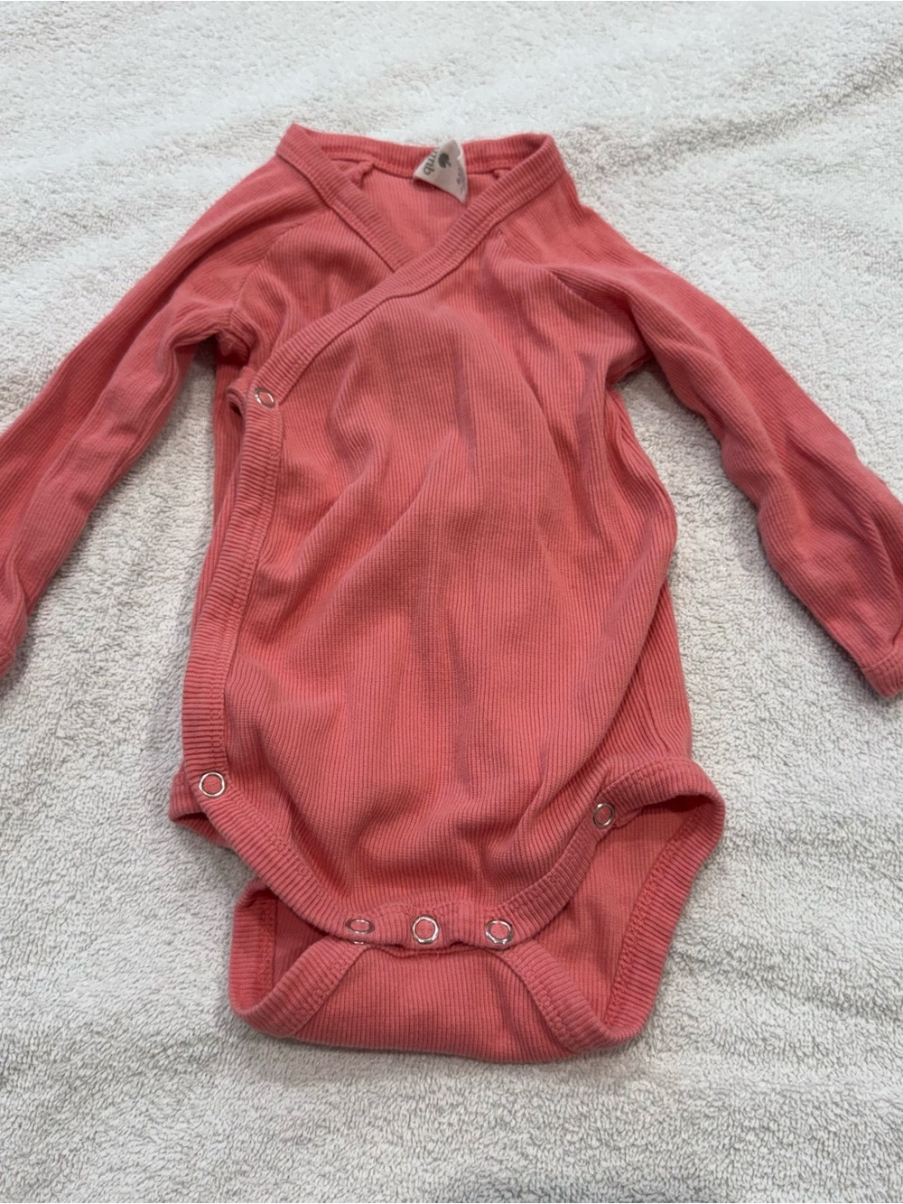 kate quinn Coral Pink Ribbed Wrap-Style Baby Long Sleevr Onesie Bodysuit 6-12m